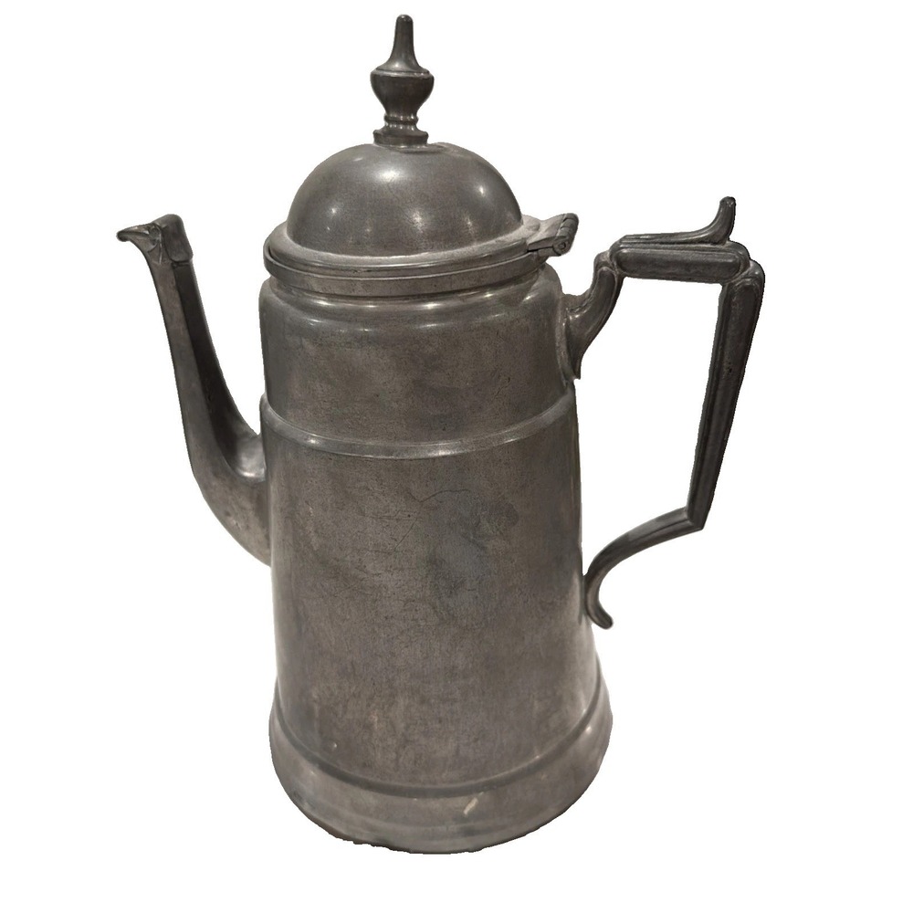 Antique 19th C Pewter Lighthouse Coffee Pot Copper Bottom 1671 Hinged Lid 9" - Picture 1 of 16
